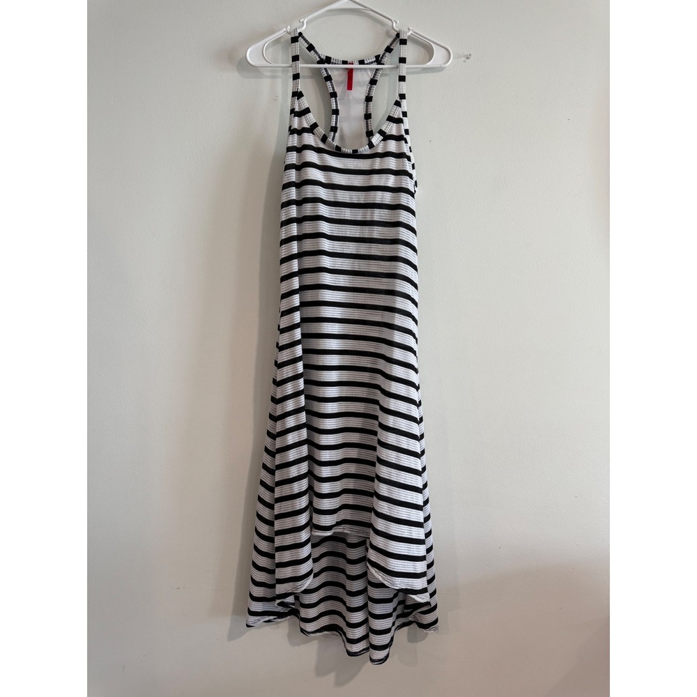 Spanx Striped Mesh Racerback High-Low Dress Womens Medium Black White